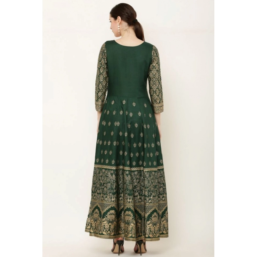 Women's Casual Rayon 3-4th Sleeves Anarkali Kurti (Green) - Image 2