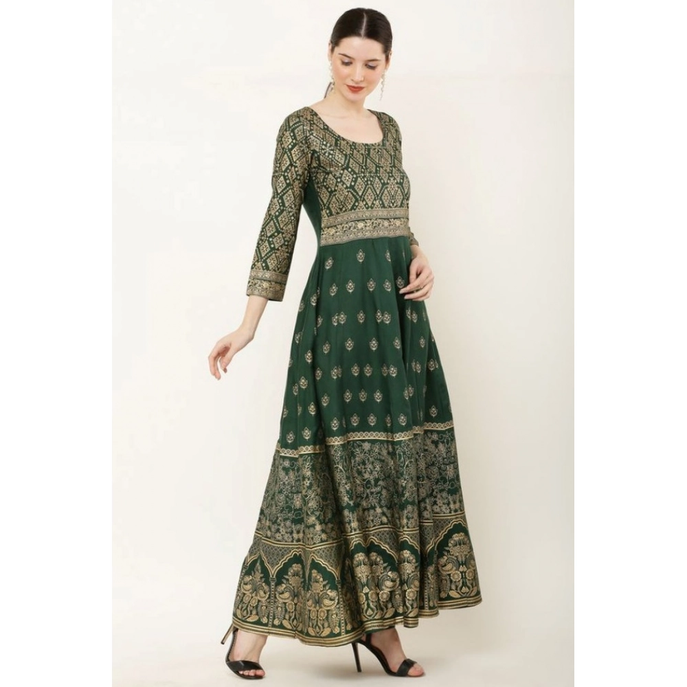 Women's Casual Rayon 3-4th Sleeves Anarkali Kurti (Green) - Image 3