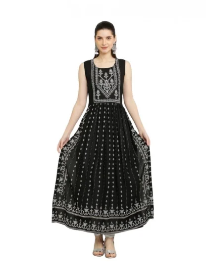 Women's Casual Rayon Sleeveless Kurti (Black)