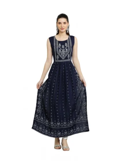 Women's Casual Rayon Sleeveless Kurti (Blue)