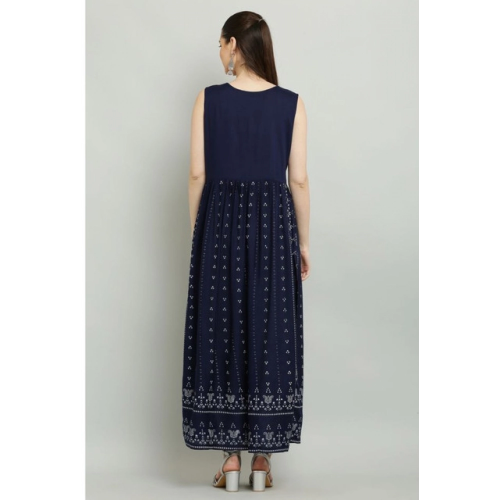 Women's Casual Rayon Sleeveless Kurti (Blue) - Image 2