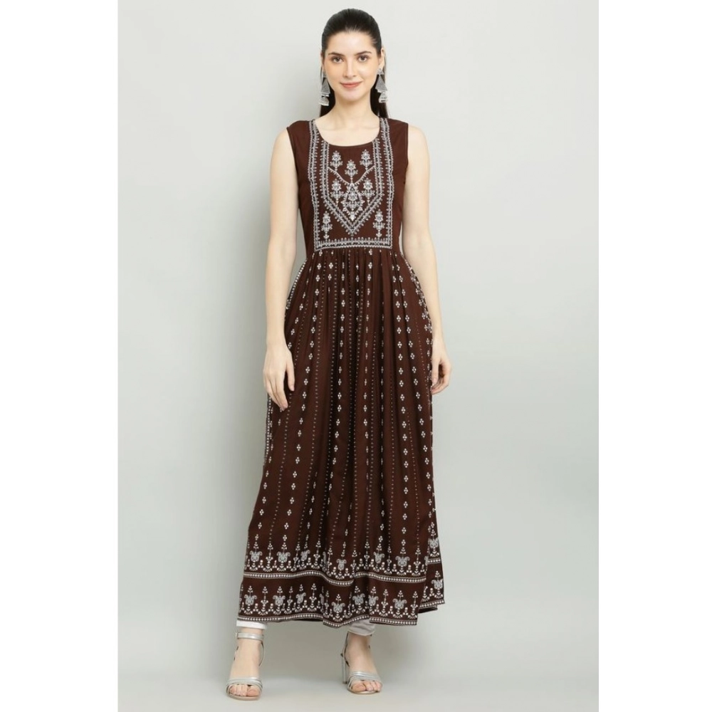 Women's Casual Rayon Sleeveless Kurti (Brown) - Image 4