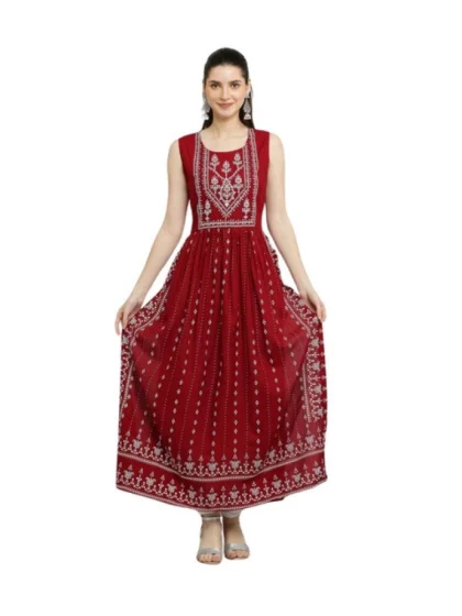 Women's Casual Rayon Sleeveless Kurti (Maroon)