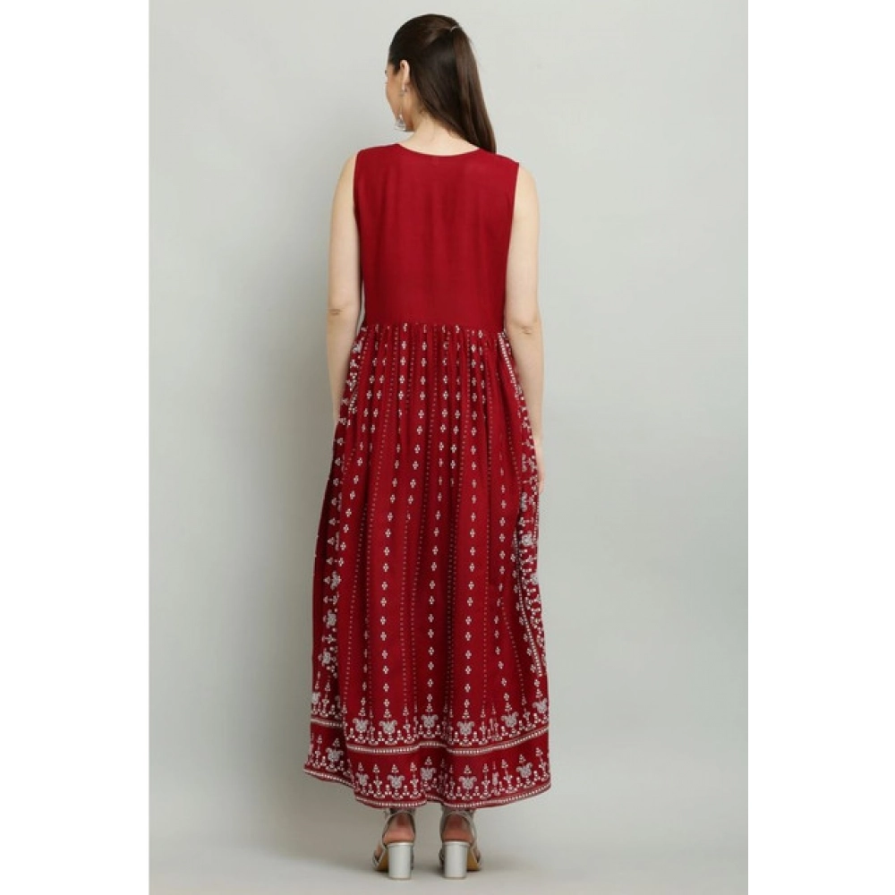 Women's Casual Rayon Sleeveless Kurti (Maroon) - Image 2