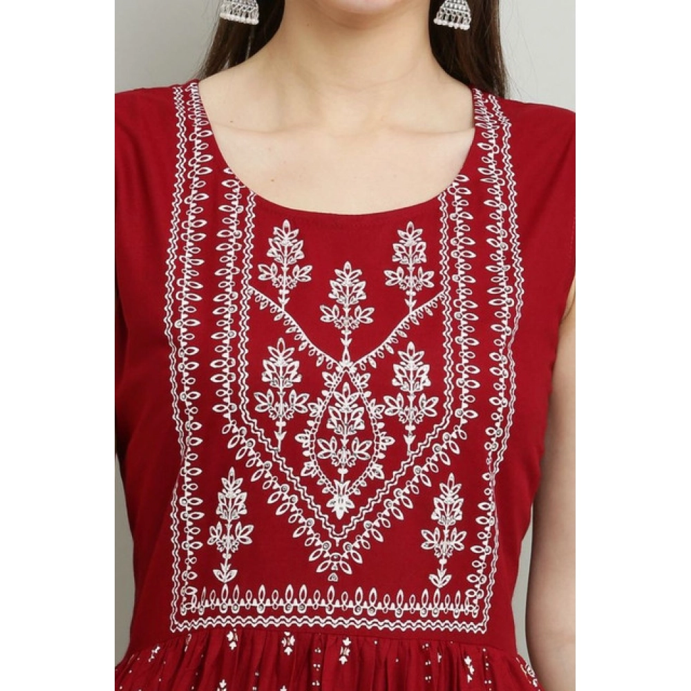 Women's Casual Rayon Sleeveless Kurti (Maroon) - Image 3