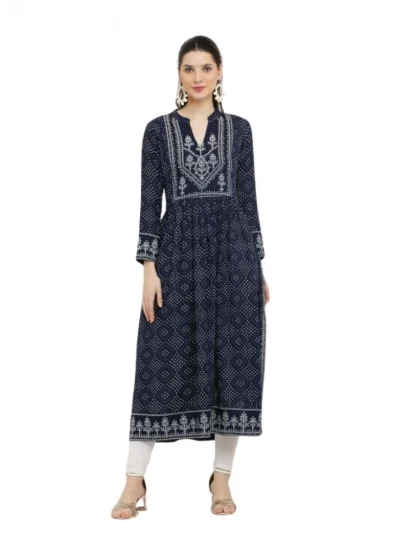 Women's Casual Rayon Full sleeve Kurti (Blue)