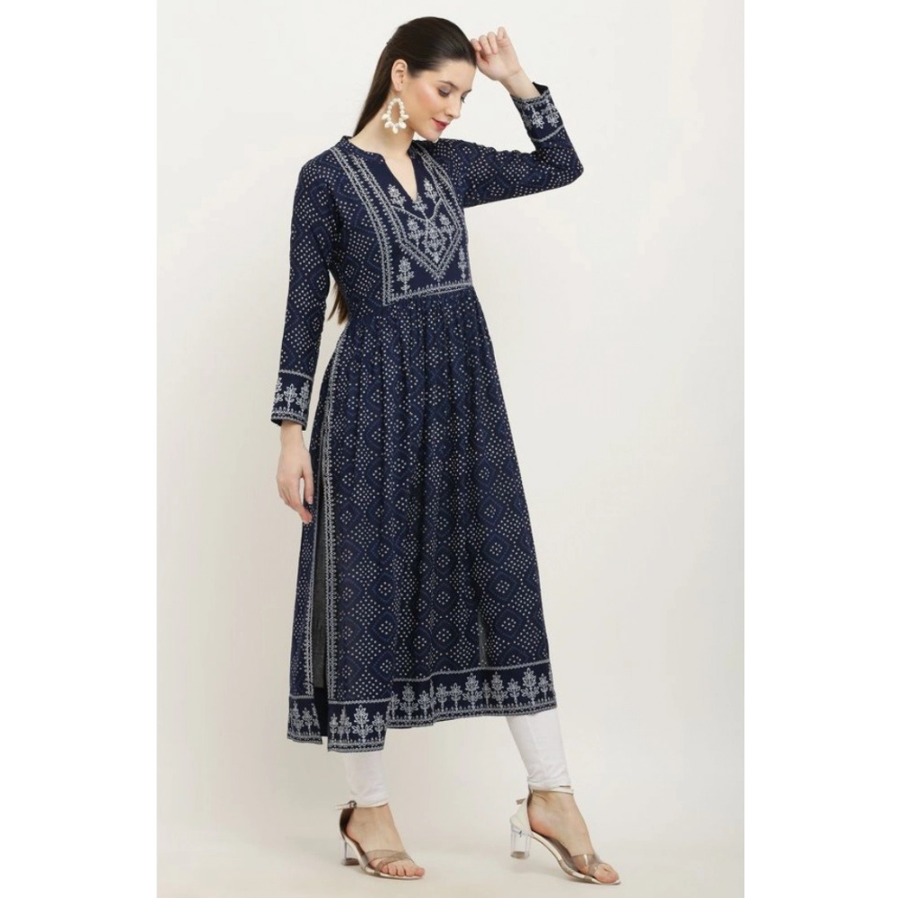 Women's Casual Rayon Full sleeve Kurti (Blue) - Image 4