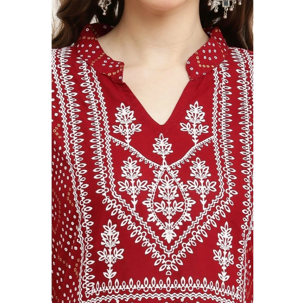 Women's Casual Rayon Full sleeve Kurti (Maroon) - Image 3