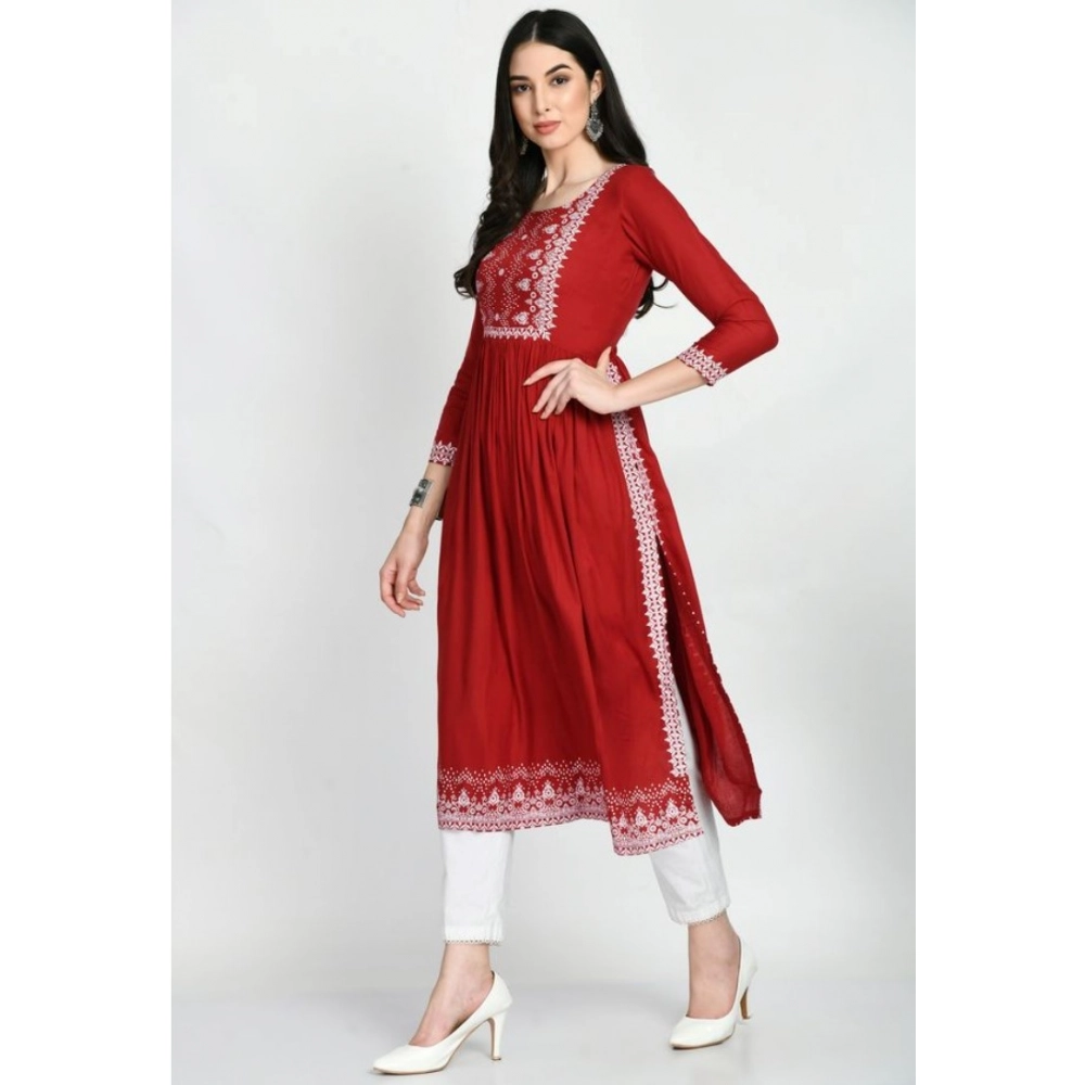 Women's Casual Rayon 3-4th Sleeves Kurti (Maroon) - Image 2