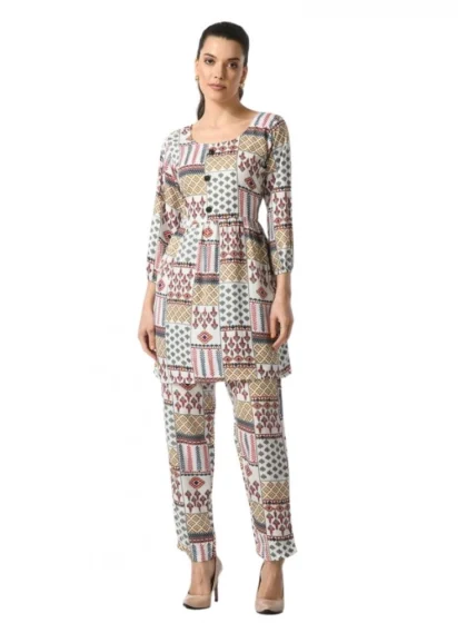 Women's Casual Crepe 3-4th Sleeves Cord Set (White)