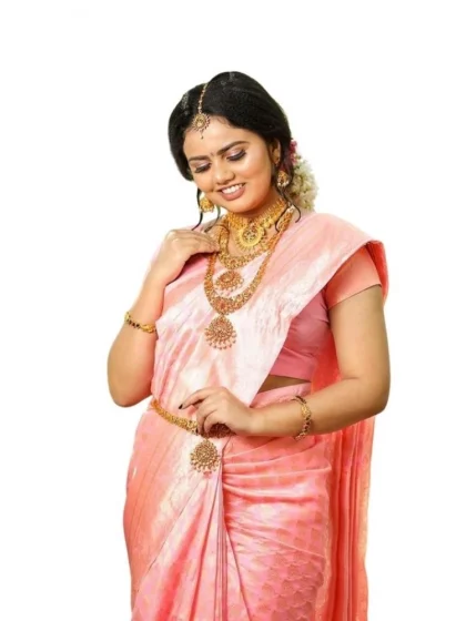 Women's Soft Lichi Silk Printed Saree With Unstitched Blouse 5.5Mtr (Pink)