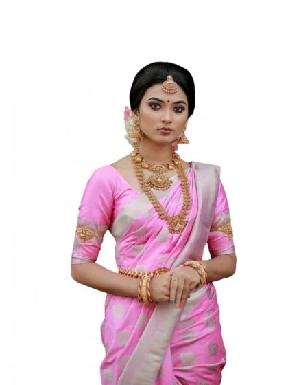 Women's Soft Lichi Silk Printed Saree With Unstitched Blouse 5.5Mtr (Pink)
