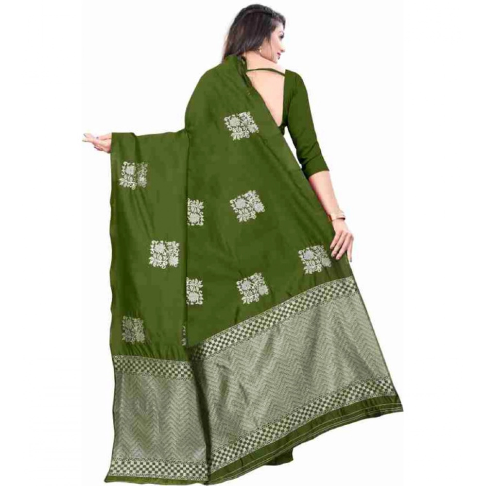 Women's Soft Lichi Silk Printed Saree With Unstitched Blouse 5.5Mtr (Green) - Image 2