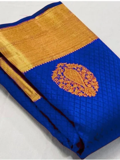 Women's Soft Lichi Silk Printed Saree With Unstitched Blouse 5.5Mtr (Royal-Blue)