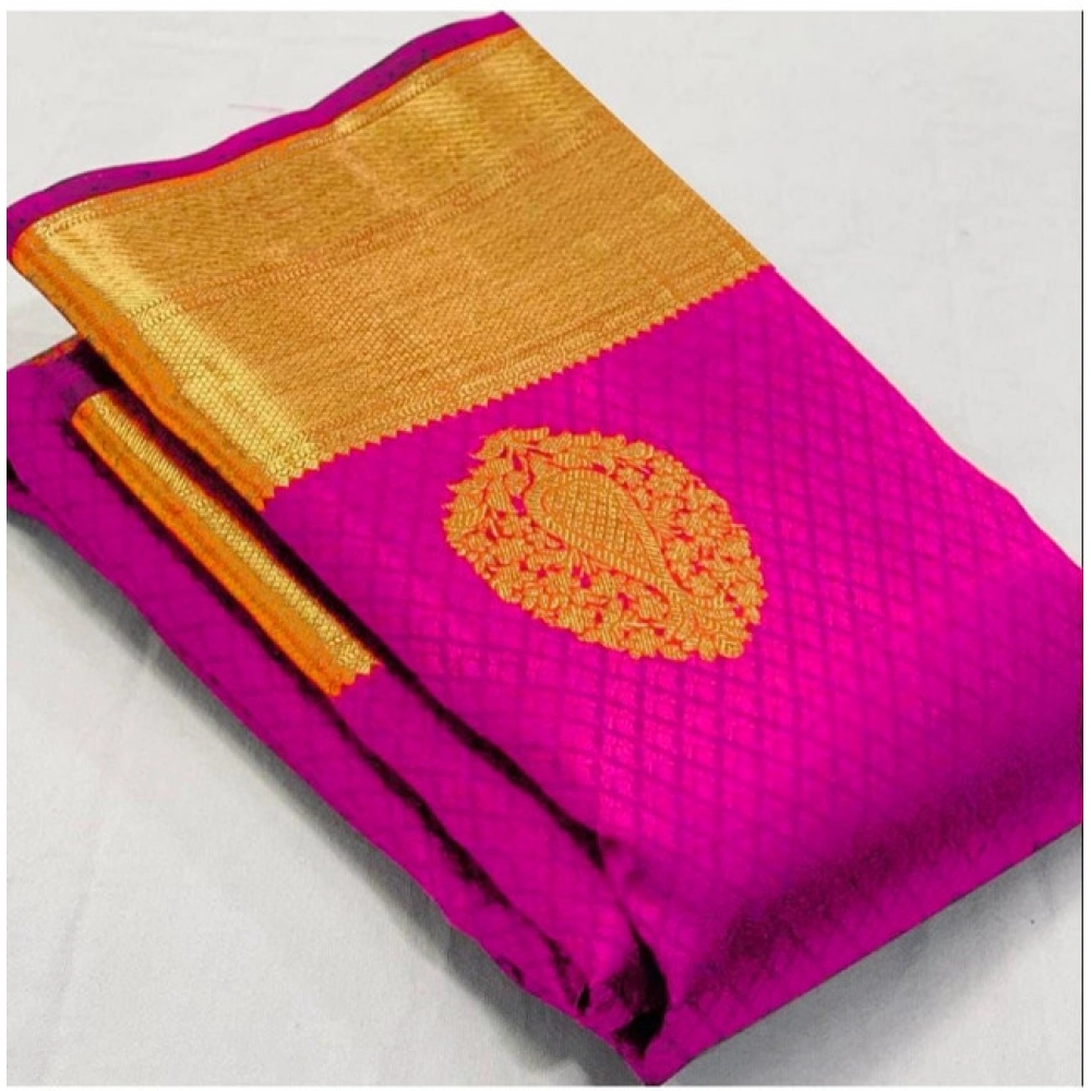 Women's Soft Lichi Silk Printed Saree With Unstitched Blouse 5.5Mtr (Pink)