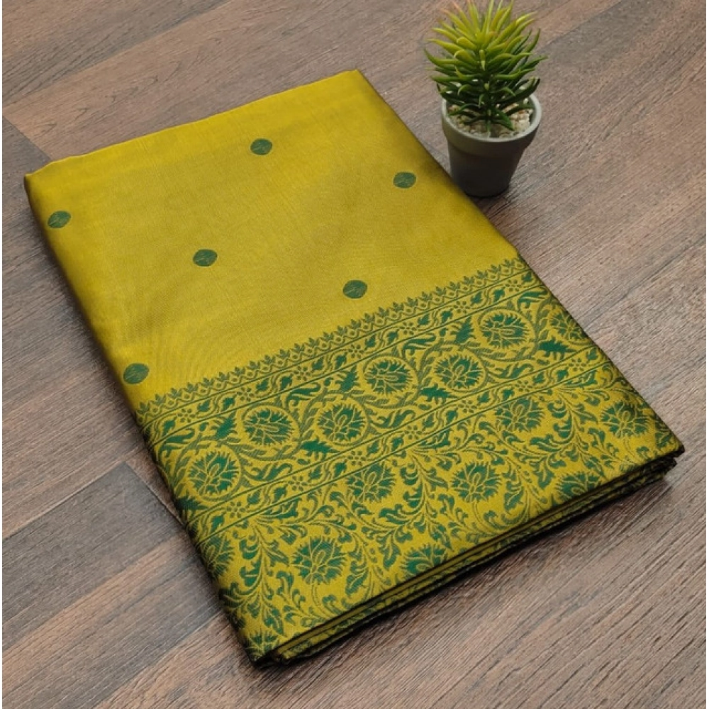 Women's Soft Lichi Silk Printed Saree With Unstitched Blouse 5.5Mtr (Green)