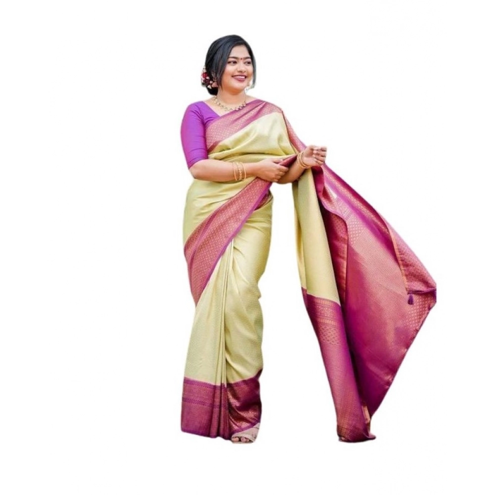Women's Soft Lichi Silk Printed Saree With Unstitched Blouse 5.5Mtr (Light-Green)