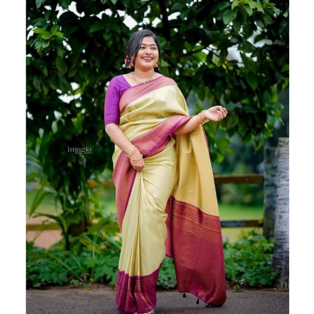 Women's Soft Lichi Silk Printed Saree With Unstitched Blouse 5.5Mtr (Light-Green) - Image 2