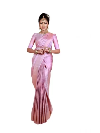 Women's Soft Lichi Silk Printed Saree With Unstitched Blouse 5.5Mtr (Pink)