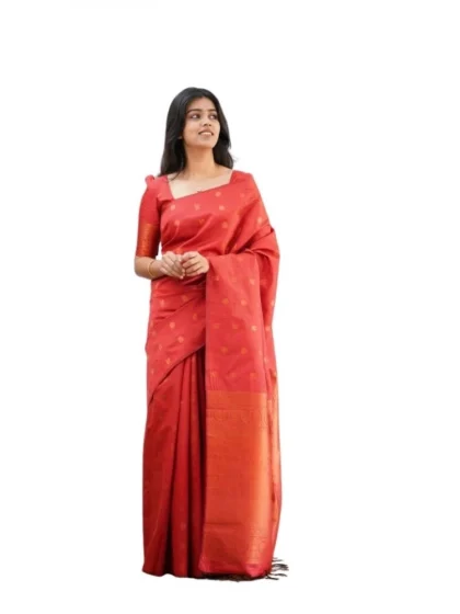 Women's Soft Lichi Silk Printed Saree With Unstitched Blouse 5.5Mtr (Red)