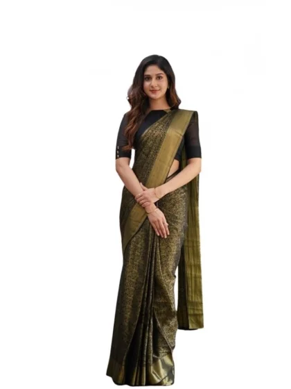 Women's Soft Lichi Silk Printed Saree With Unstitched Blouse 5.5Mtr (Green)