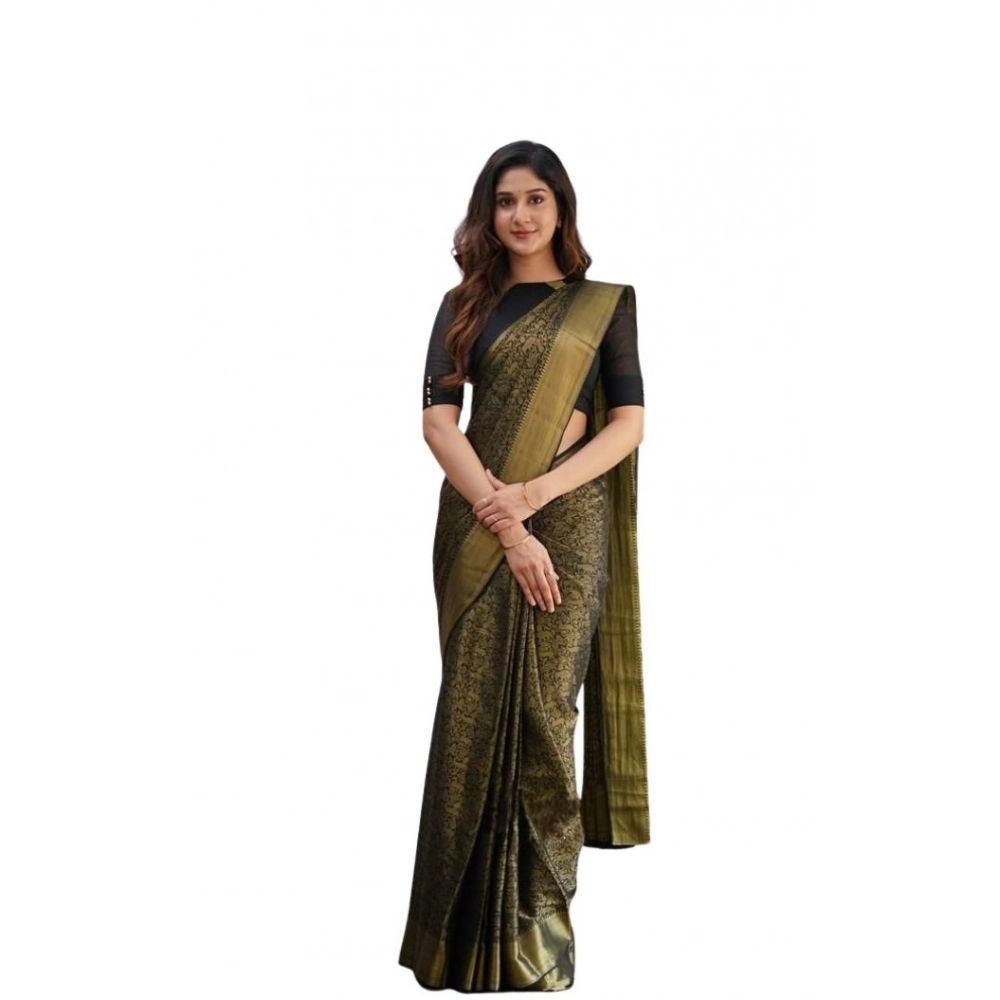 Women's Soft Lichi Silk Printed Saree With Unstitched Blouse 5.5Mtr (Green)