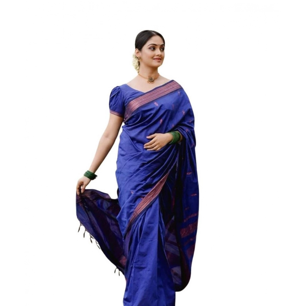 Women's Soft Lichi Silk Printed Saree With Unstitched Blouse 5.5Mtr (Blue)
