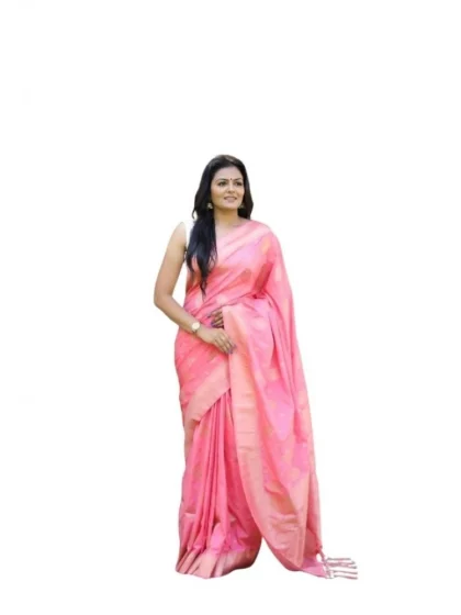 Women's Soft Lichi Silk Printed Saree With Unstitched Blouse 5.5Mtr (Pink)