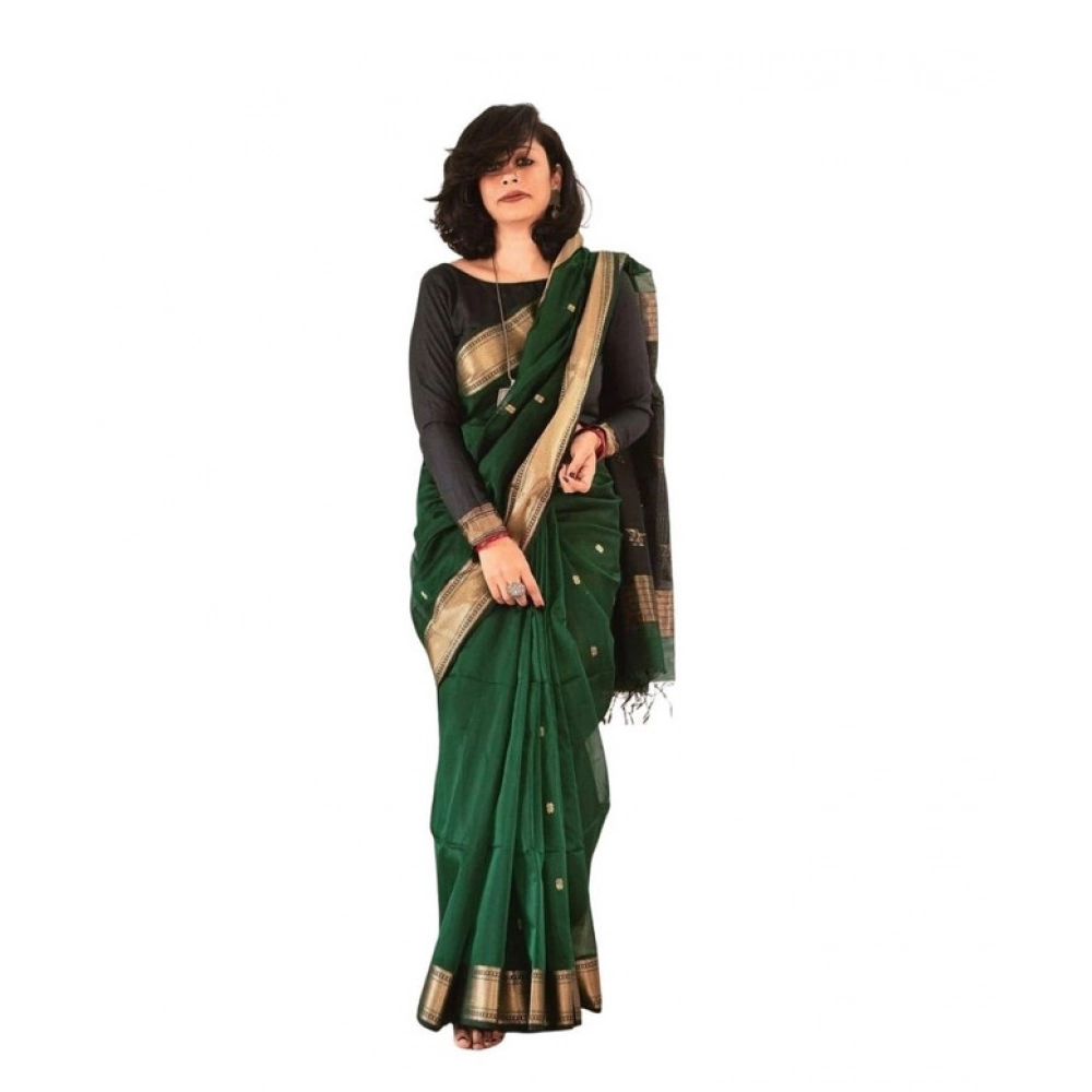 Women's Soft Lichi Silk Printed Saree With Unstitched Blouse 5.5Mtr (Green)