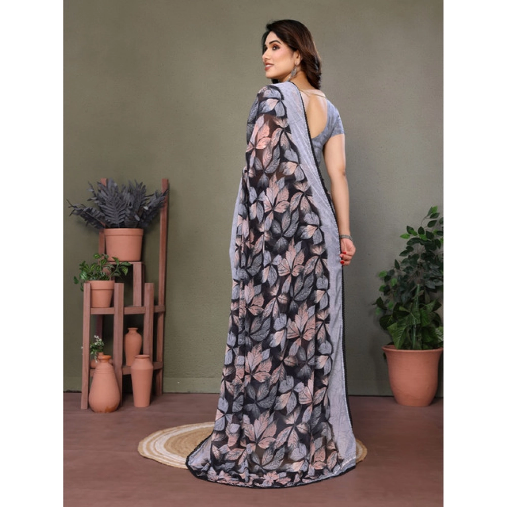 Women's Chiffon Printed Saree With Unstitched Blouse 5.5Mtr?(Grey) - Image 2