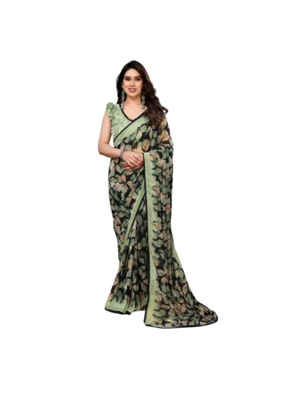 Women's Chiffon Printed Saree With Unstitched Blouse 5.5Mtr?(Green)