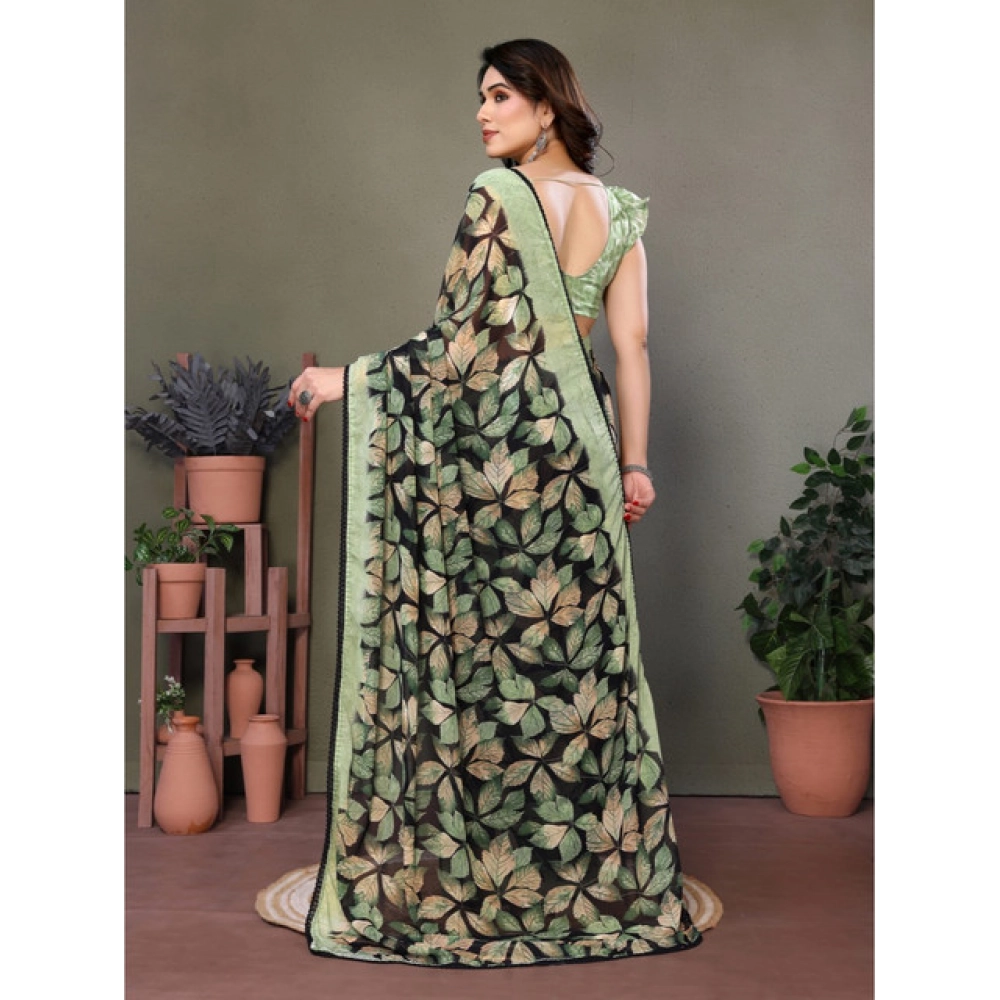 Women's Chiffon Printed Saree With Unstitched Blouse 5.5Mtr?(Green) - Image 2