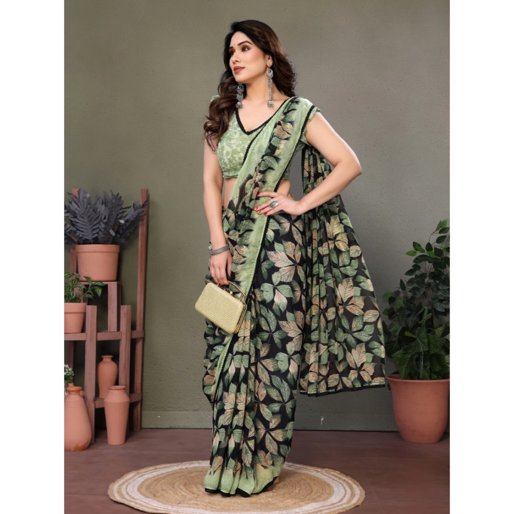 Women's Chiffon Printed Saree With Unstitched Blouse 5.5Mtr?(Green) - Image 4
