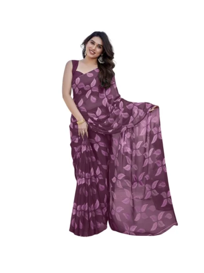 Women's Chiffon Printed Saree With Unstitched Blouse 5.5Mtr?(Purple)
