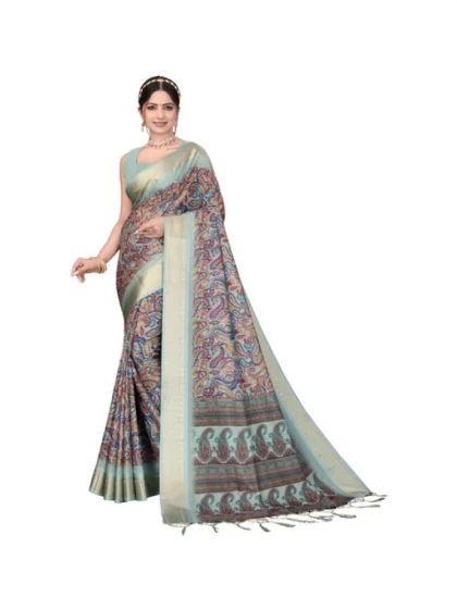 Women's Cotton Silk Printed Saree With Unstitched Blouse 5.5Mtr?(Multicolor)