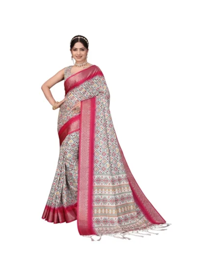 Women's Cotton Silk Printed Saree With Unstitched Blouse 5.5Mtr?(Pink)