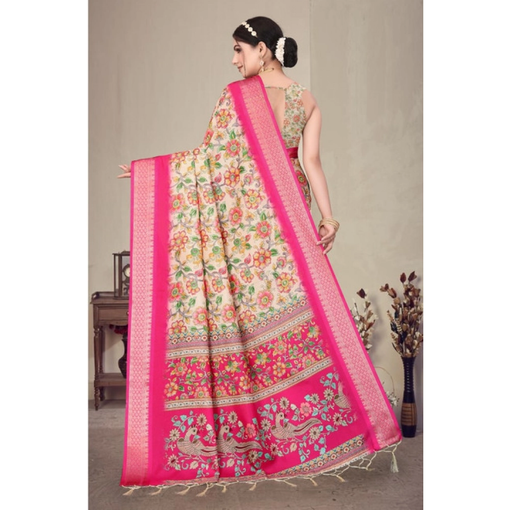 Women's Cotton Silk Printed Saree With Unstitched Blouse 5.5Mtr?(Pink) - Image 4