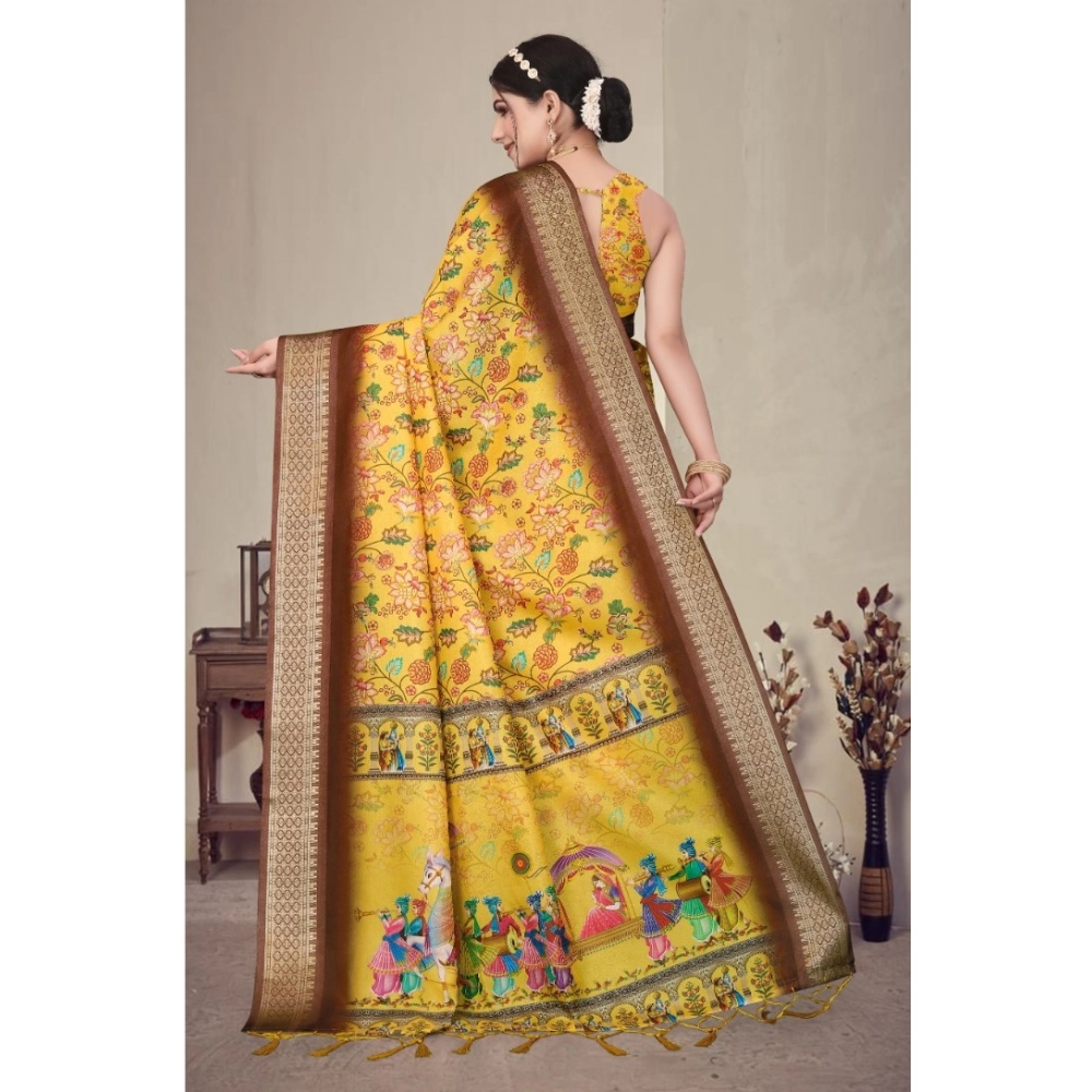 Women's Cotton Silk Printed Saree With Unstitched Blouse 5.5Mtr?(Yellow) - Image 2