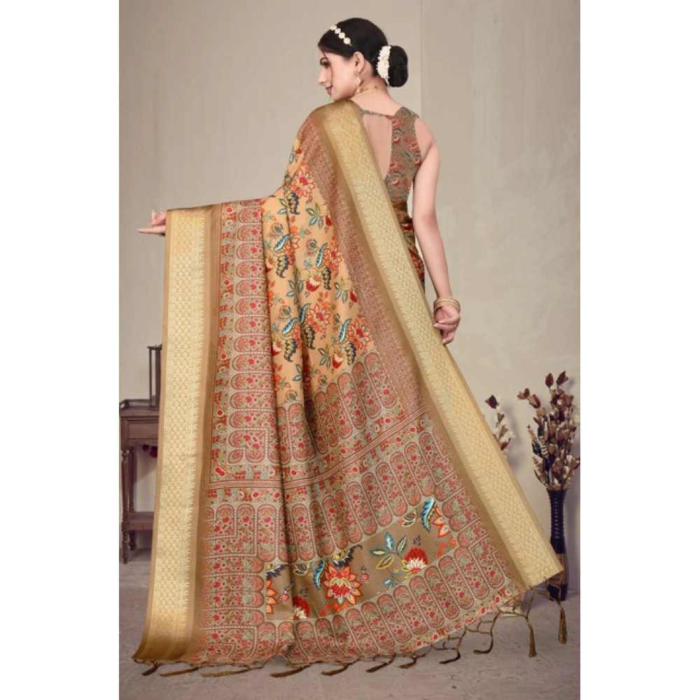 Women's Cotton Silk Printed Saree With Unstitched Blouse 5.5Mtr?(Peach) - Image 2