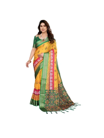 Women's Cotton Silk  Printed Saree With Unstitched Blouse 5.5Mtr?(Yellow)