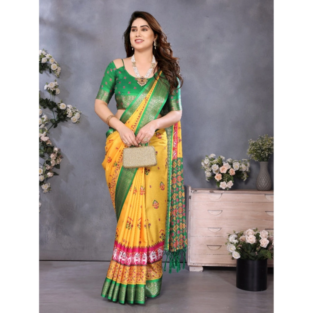 Women's Cotton Silk Printed Saree With Unstitched Blouse 5.5Mtr?(Yellow) - Image 4