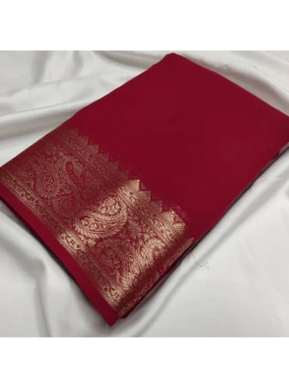 Women's Crepe Chit Pallu Solid Saree With Unstitched Blouse 5.5Mtr?(Maroon)