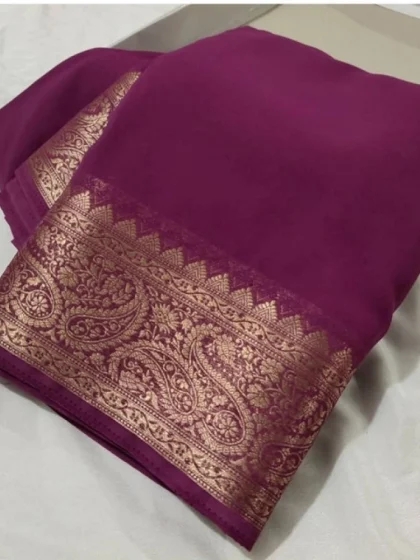 Women's Crepe Chit Pallu Solid Saree With Unstitched Blouse 5.5Mtr?(light purple)