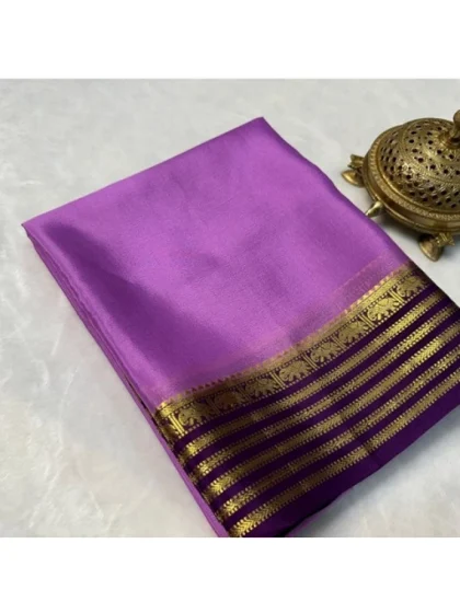 Women's Crepe Chit Pallu Solid Saree With Unstitched Blouse 5.5Mtr?(Dark Purple)