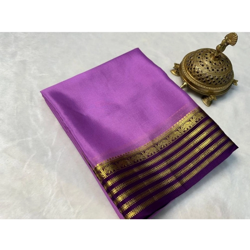 Women's Crepe Chit Pallu Solid Saree With Unstitched Blouse 5.5Mtr?(Dark Purple)