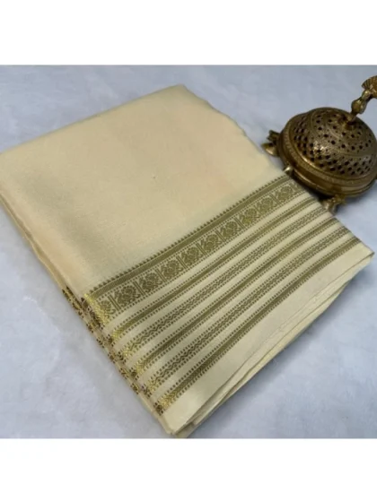 Women's Crepe Chit Pallu Solid Saree With Unstitched Blouse 5.5Mtr?(Beige)