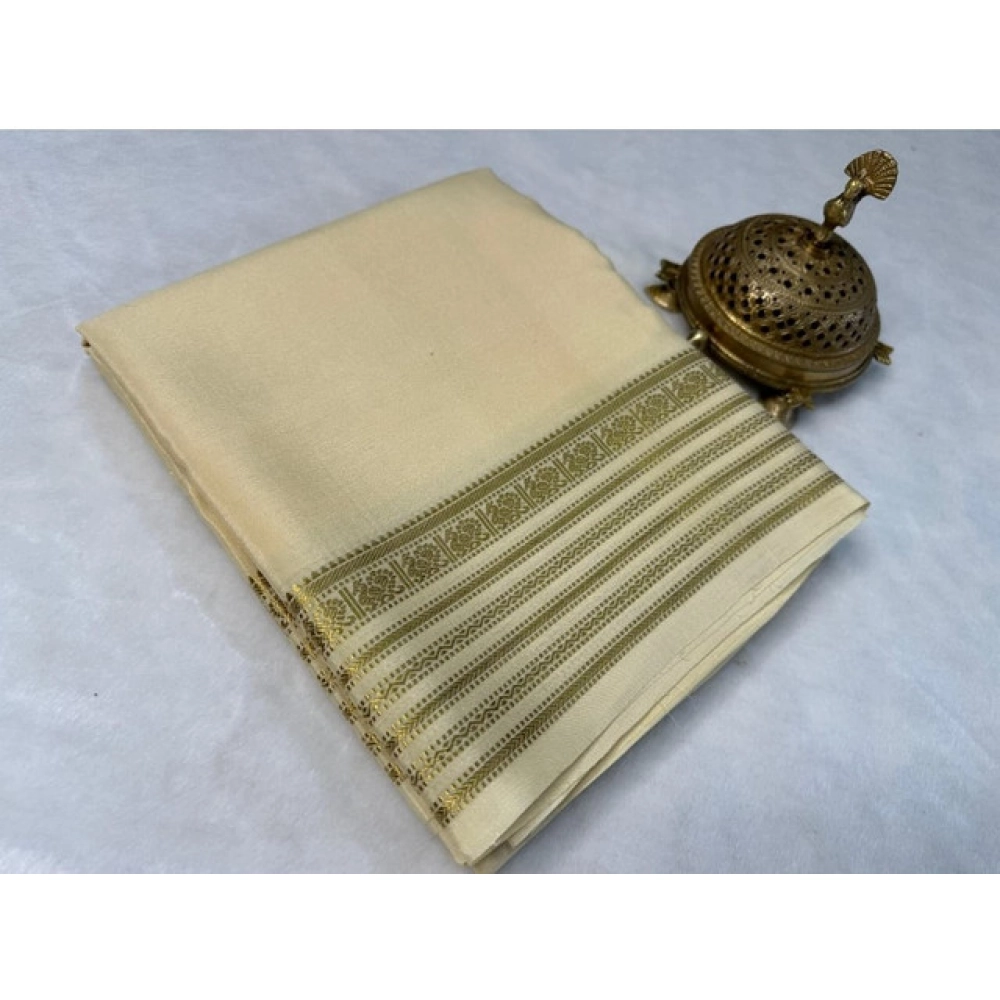 Women's Crepe Chit Pallu Solid Saree With Unstitched Blouse 5.5Mtr?(Beige)