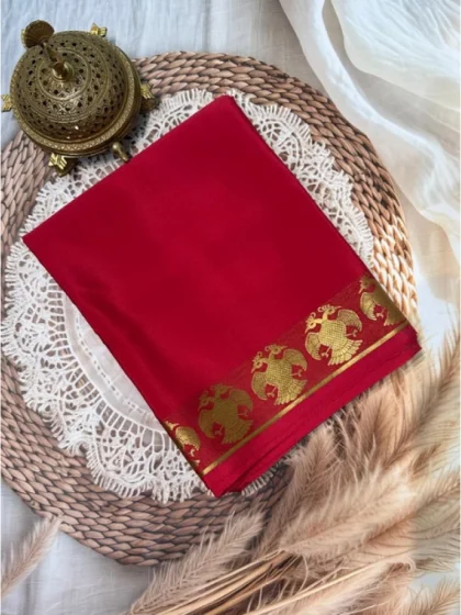 Women's Crepe Chit Pallu Solid Saree With Unstitched Blouse 5.5Mtr?(Red)