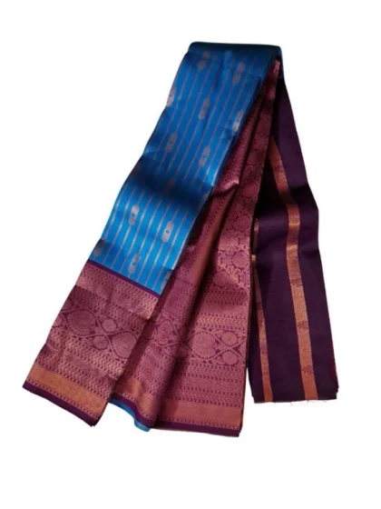 Women's Soft Silk?Wooven Saree With Unstitched Blouse 5.5Mtr (Blue)