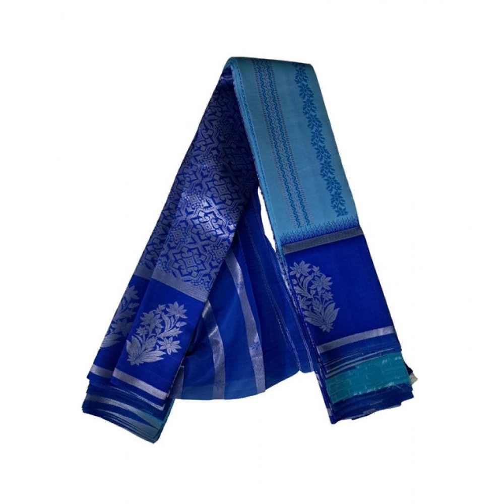 Women's Soft Silk?Wooven Saree With Unstitched Blouse 5.5Mtr (Royal Blue)